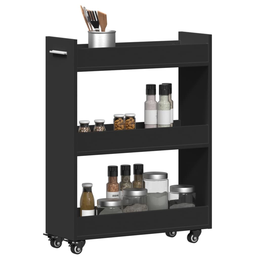 vidaXL Dulap cu roți, negru, 60x22x79 cm, lemn prelucrat
