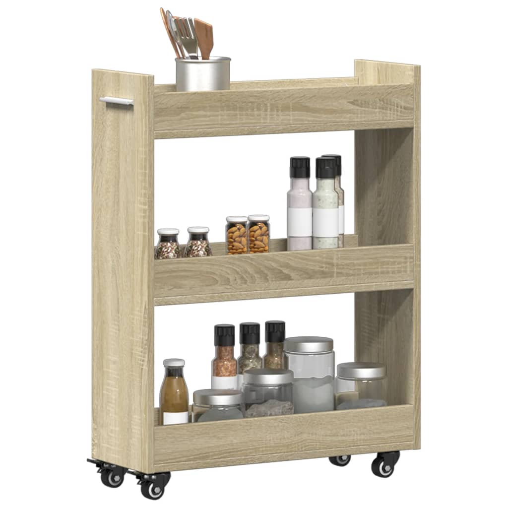 vidaXL Dulap cu roți, stejar sonoma, 60x22x79 cm, lemn prelucrat