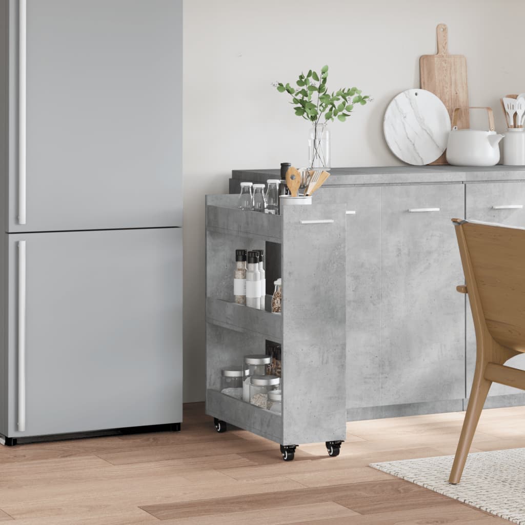 vidaXL Dulap cu roți, gri beton, 60x22x79 cm, lemn prelucrat