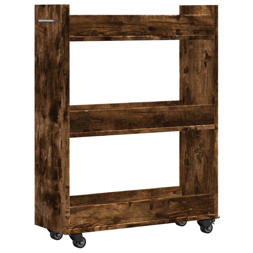 vidaXL Dulap cu roți, stejar afumat, 60x22x79 cm, lemn prelucrat