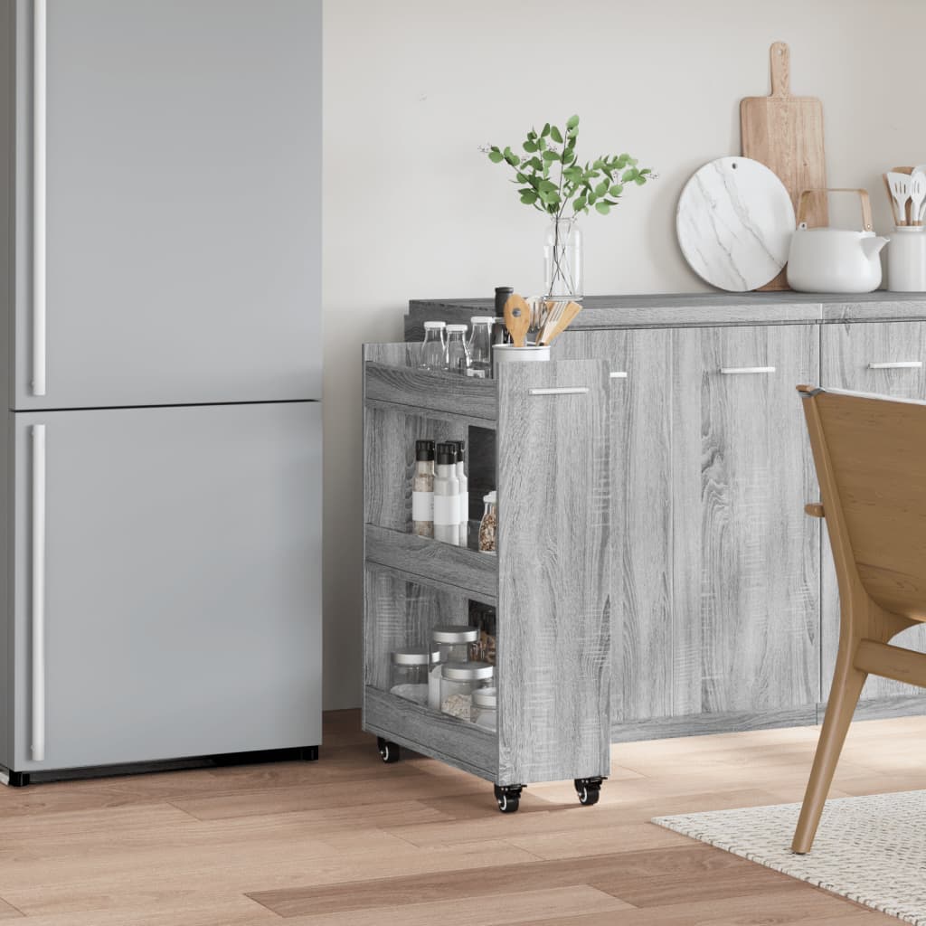 vidaXL Dulap cu roți, sonoma gri, 60x22x79 cm, lemn prelucrat