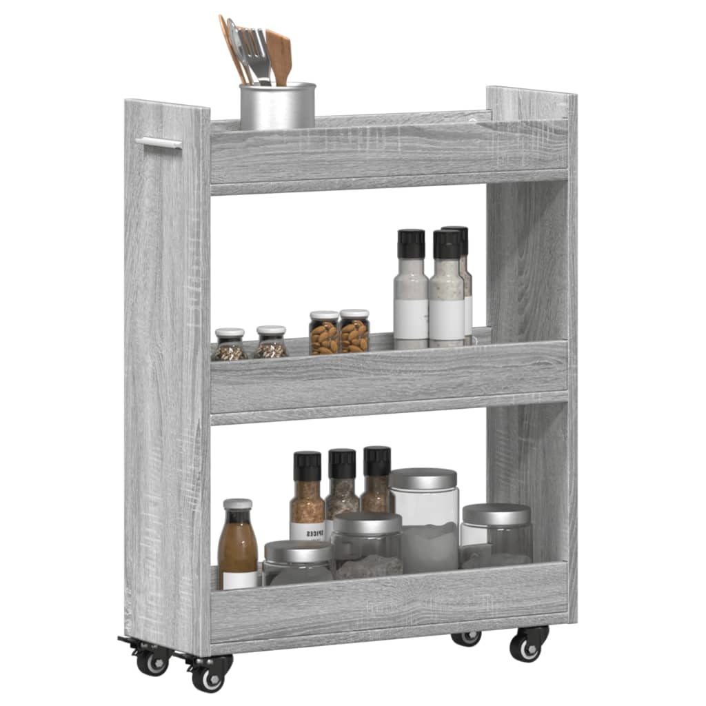 vidaXL Dulap cu roți, sonoma gri, 60x22x79 cm, lemn prelucrat