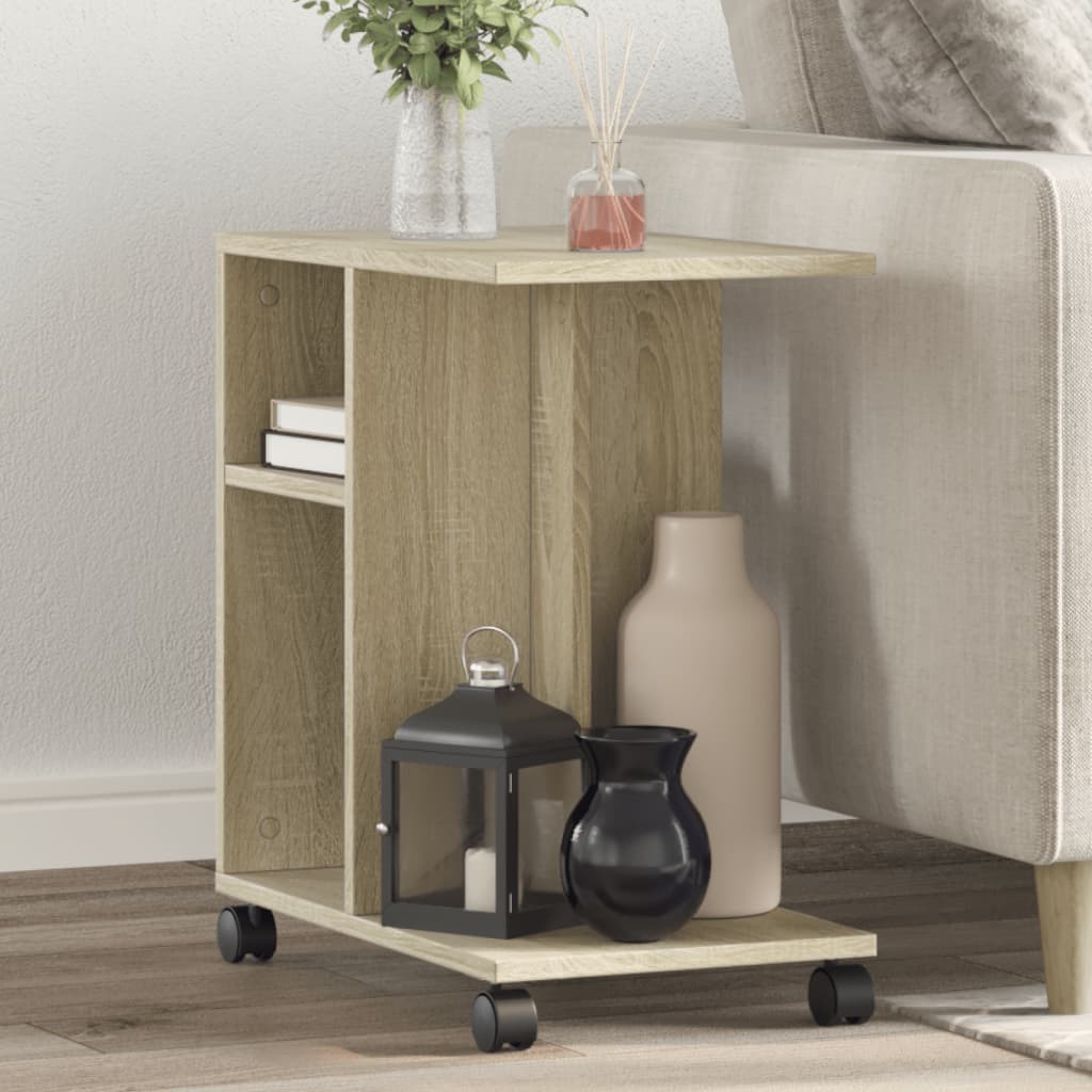 vidaXL Masă laterală cu roți, stejar sonoma 50x30x55 cm lemn prelucrat vidaXL Masă laterală cu roți, stejar sonoma 50x30x55 cm lemn prelucrat