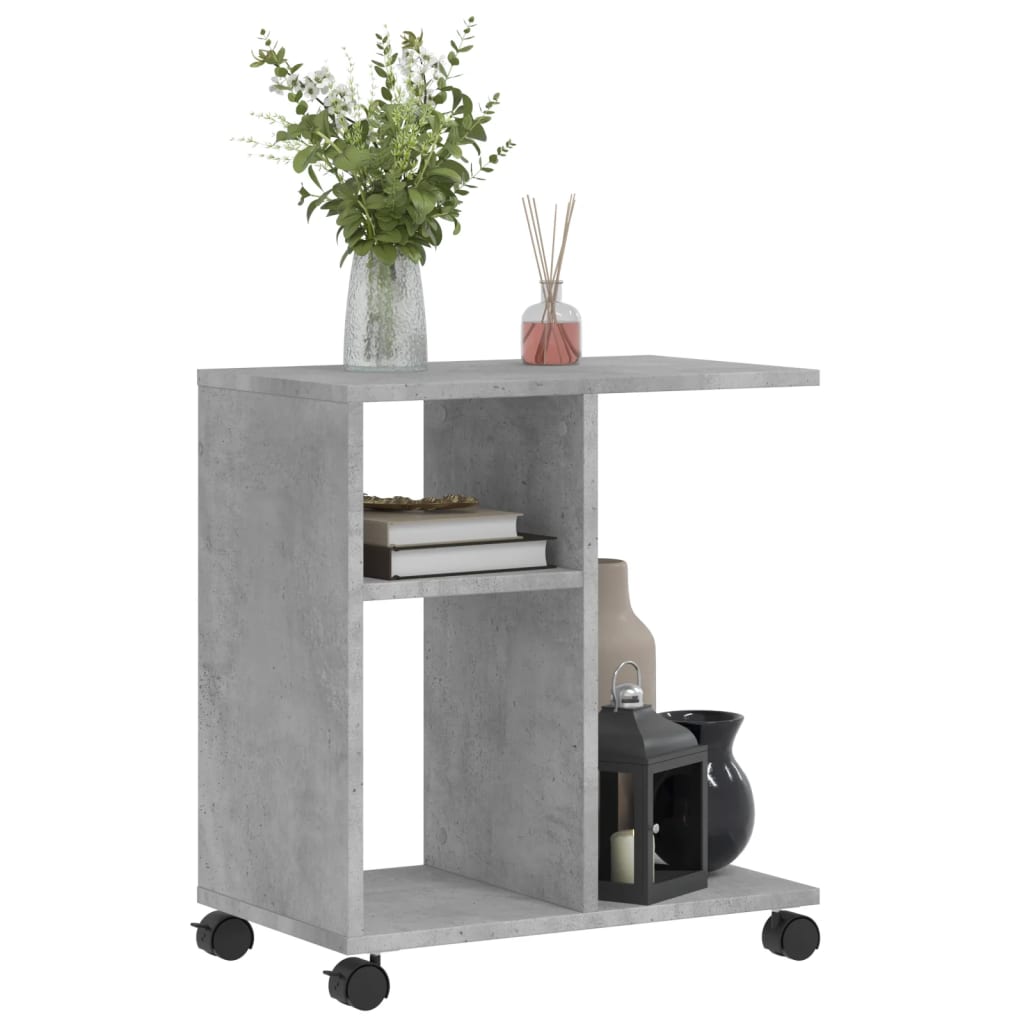 vidaXL Masă laterală cu roți, gri beton, 50x30x55 cm, PAL vidaXL Masă laterală cu roți, gri beton, 50x30x55 cm, PAL