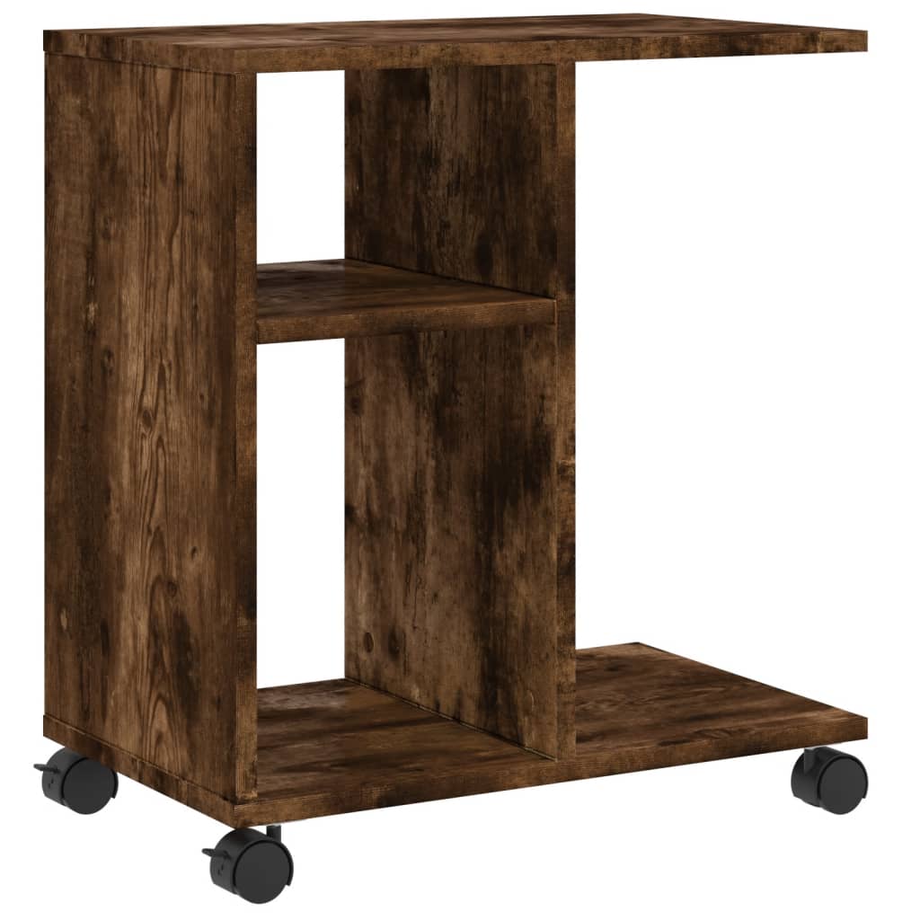 vidaXL Masă laterală cu roți stejar fumuriu 50x30x55 cm lemn compozit vidaXL Masă laterală cu roți stejar fumuriu 50x30x55 cm lemn compozit