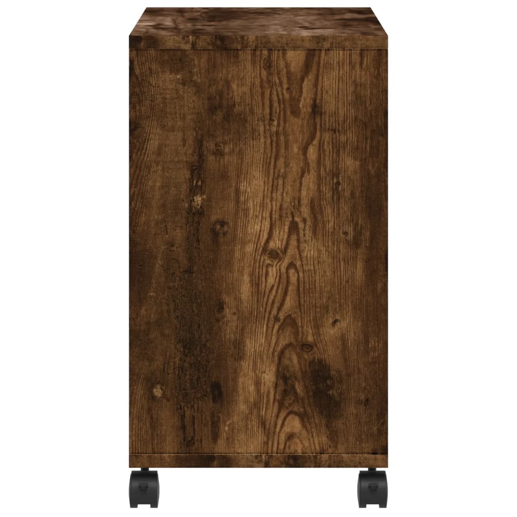 vidaXL Masă laterală cu roți stejar fumuriu 50x30x55 cm lemn compozit vidaXL Masă laterală cu roți stejar fumuriu 50x30x55 cm lemn compozit