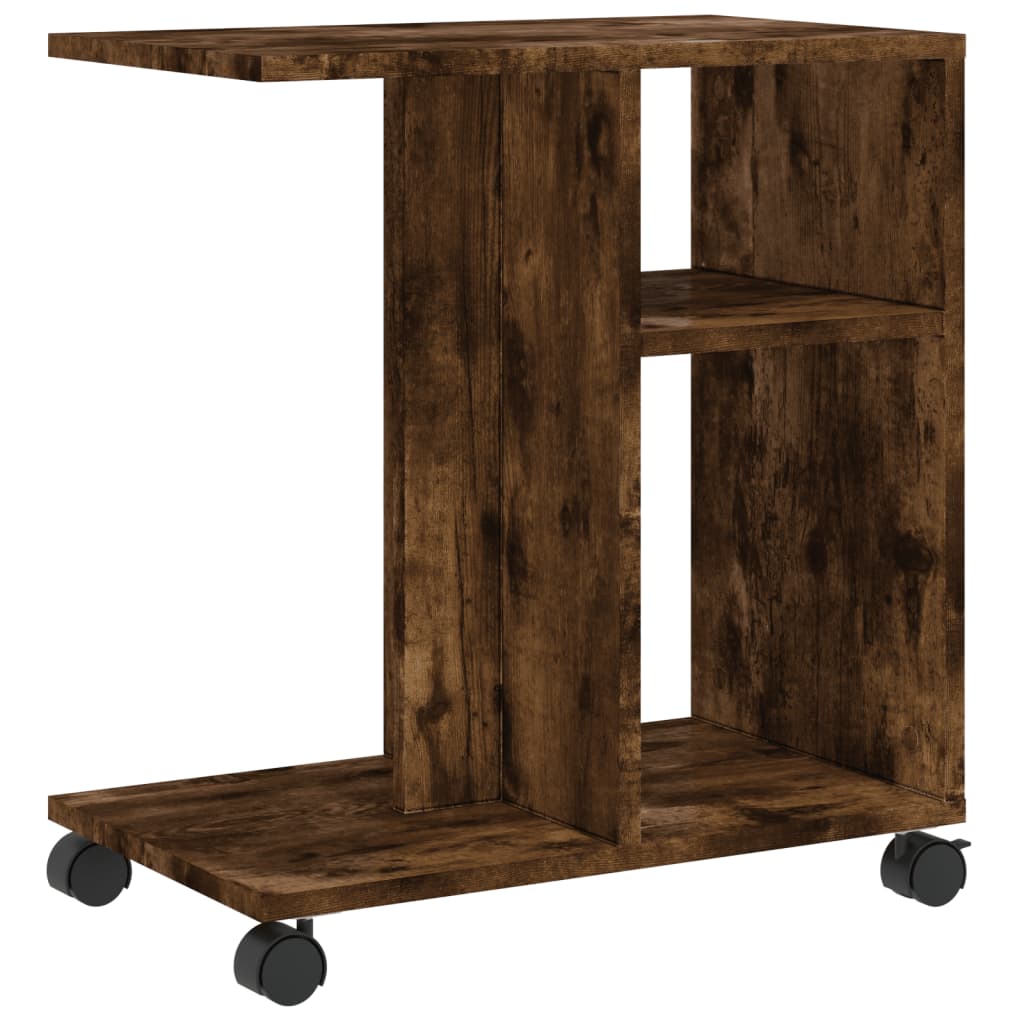 vidaXL Masă laterală cu roți stejar fumuriu 50x30x55 cm lemn compozit vidaXL Masă laterală cu roți stejar fumuriu 50x30x55 cm lemn compozit