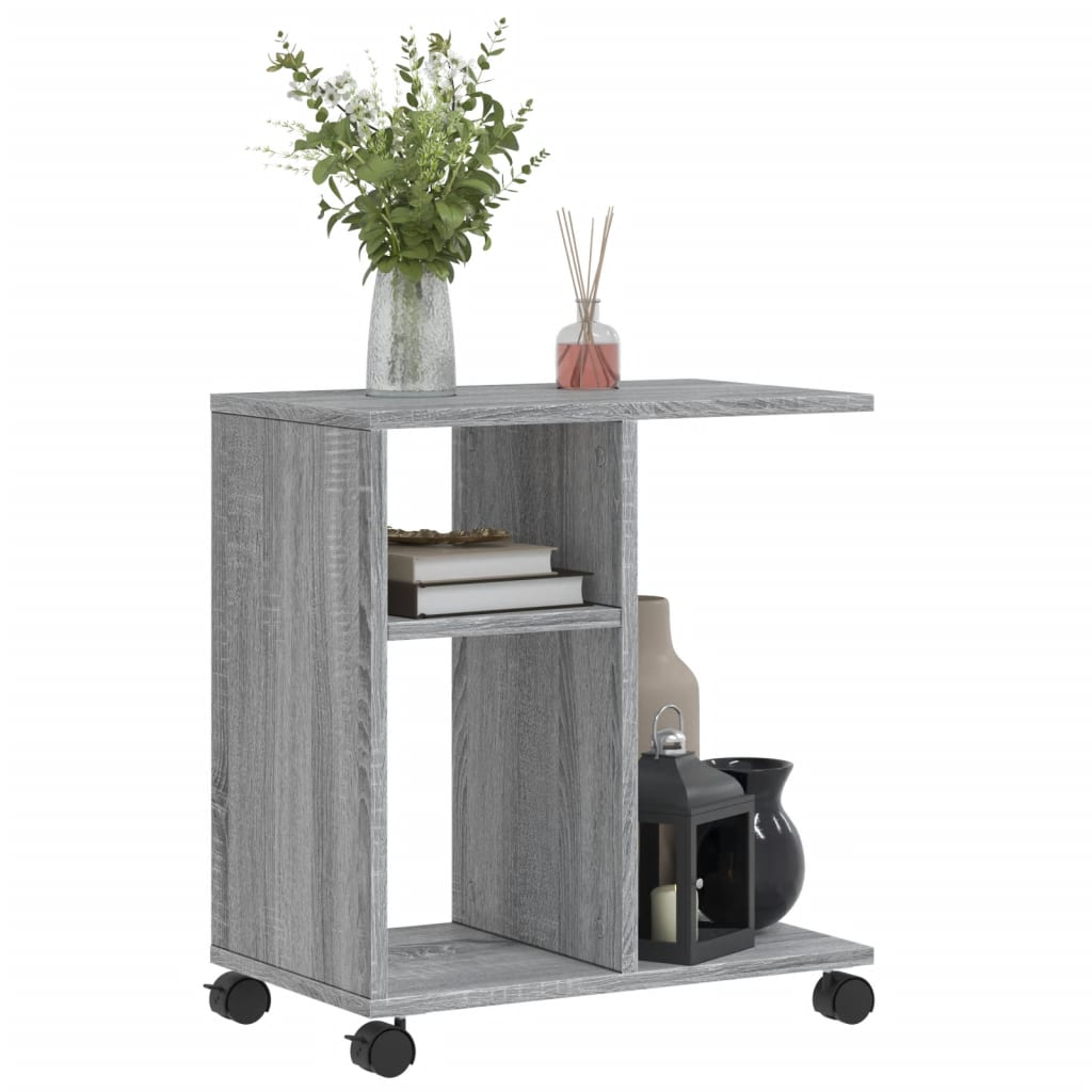 vidaXL Masă laterală cu roți, gri sonoma 50x30x55 cm lemn prelucrat vidaXL Masă laterală cu roți, gri sonoma 50x30x55 cm lemn prelucrat