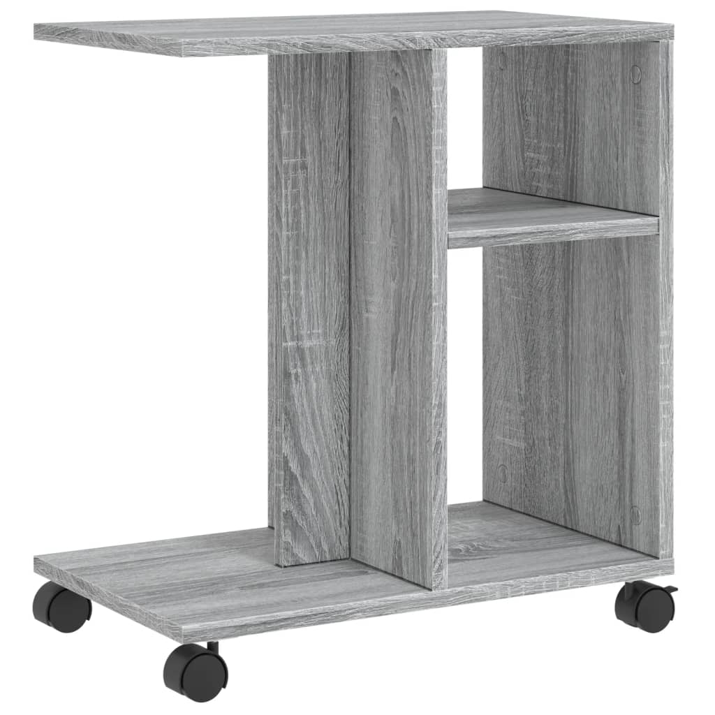 vidaXL Masă laterală cu roți, gri sonoma 50x30x55 cm lemn prelucrat vidaXL Masă laterală cu roți, gri sonoma 50x30x55 cm lemn prelucrat