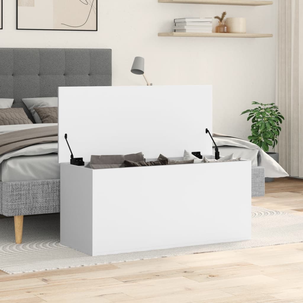 vidaXL Cutie de depozitare, alb, 100x42x46 cm, lemn prelucrat vidaXL Cutie de depozitare, alb, 100x42x46 cm, lemn prelucrat