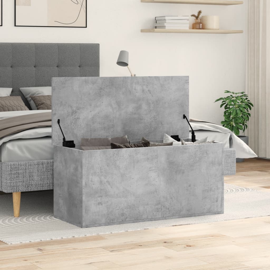 vidaXL Cutie de depozitare, gri beton, 100x42x46 cm, lemn prelucrat vidaXL Cutie de depozitare, gri beton, 100x42x46 cm, lemn prelucrat