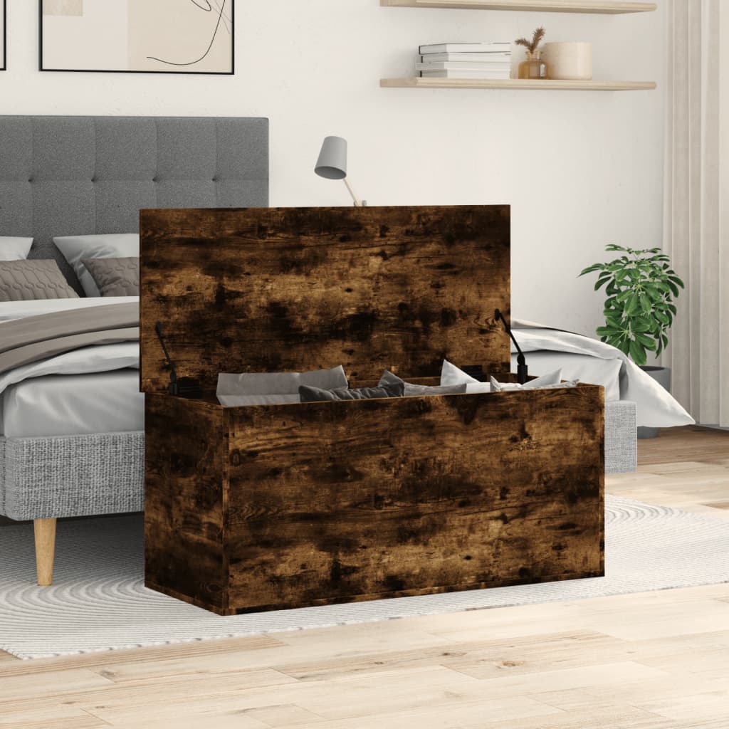 vidaXL Cutie de depozitare stejar fumuriu, 100x42x46 cm lemn prelucrat vidaXL Cutie de depozitare stejar fumuriu, 100x42x46 cm lemn prelucrat