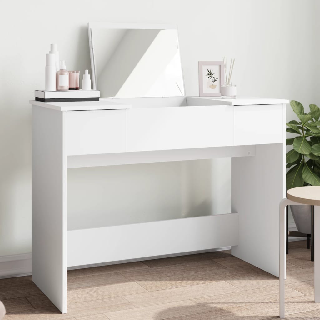 vidaXL Masă de toaletă cu oglindă, alb, 100x45x76 cm vidaXL Masă de toaletă cu oglindă, alb, 100x45x76 cm