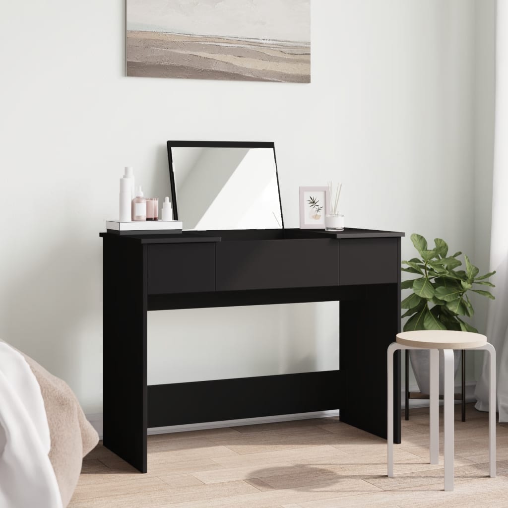 vidaXL Masă de toaletă cu oglindă, negru, 100x45x76 cm