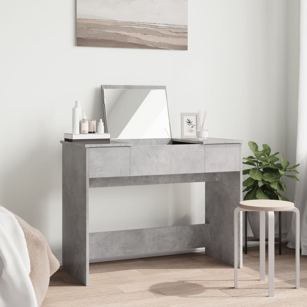 vidaXL Masă de toaletă cu oglindă, gri beton, 100x45x76 cm vidaXL Masă de toaletă cu oglindă, gri beton, 100x45x76 cm