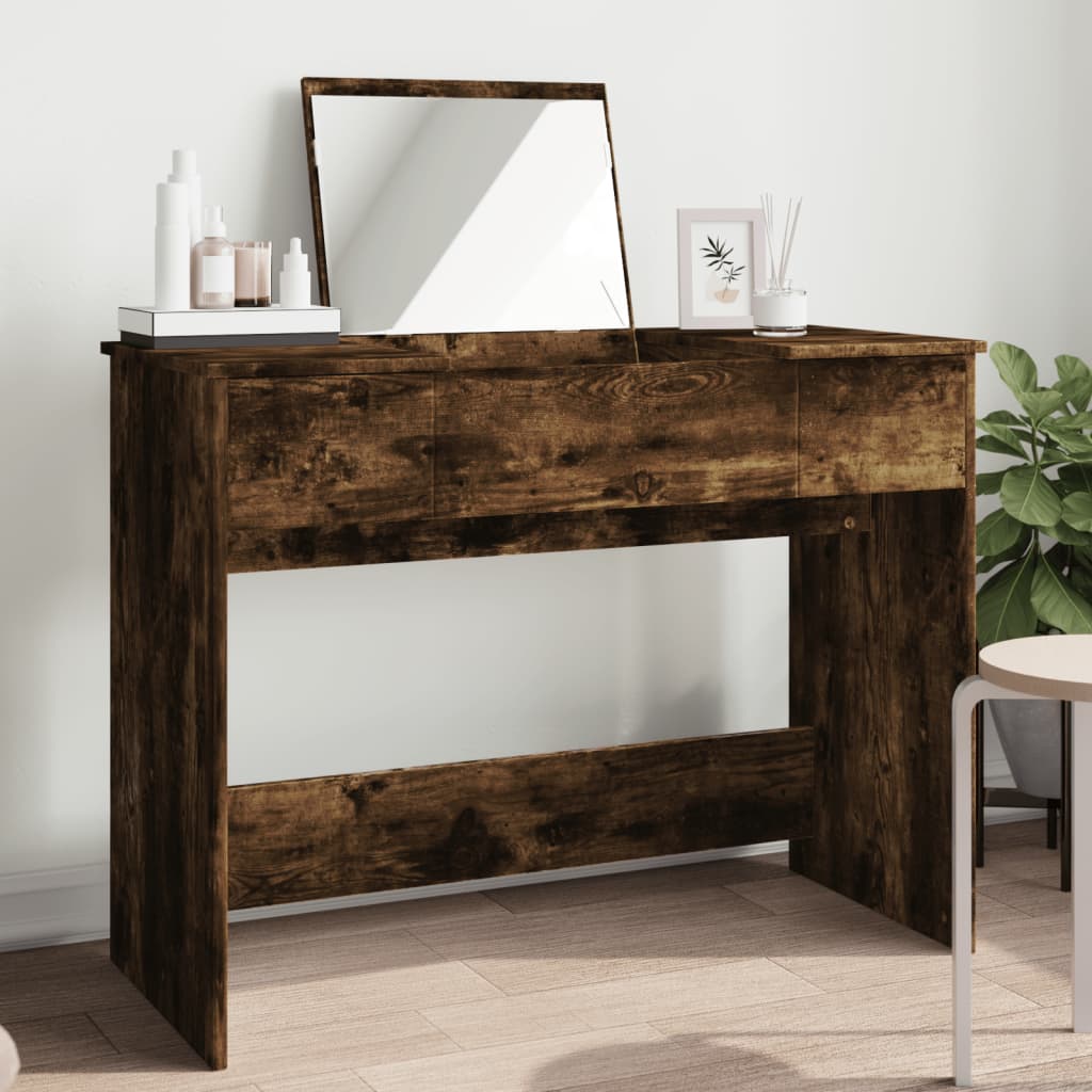 vidaXL Masă de toaletă cu oglindă, stejar fumuriu, 100x45x76 cm vidaXL Masă de toaletă cu oglindă, stejar fumuriu, 100x45x76 cm