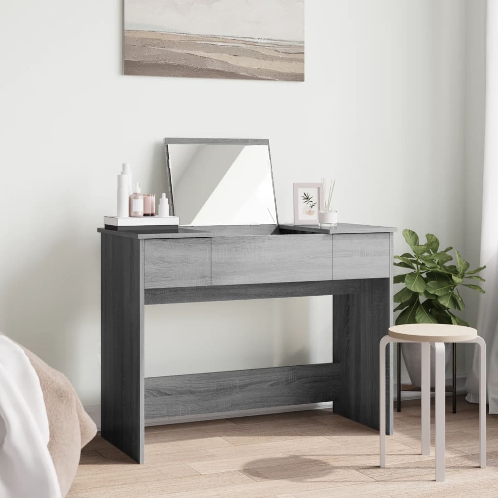vidaXL Masă de toaletă cu oglindă, gri sonoma, 100x45x76 cm vidaXL Masă de toaletă cu oglindă, gri sonoma, 100x45x76 cm