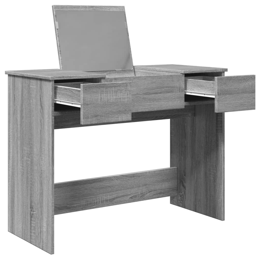 vidaXL Masă de toaletă cu oglindă, gri sonoma, 100x45x76 cm vidaXL Masă de toaletă cu oglindă, gri sonoma, 100x45x76 cm