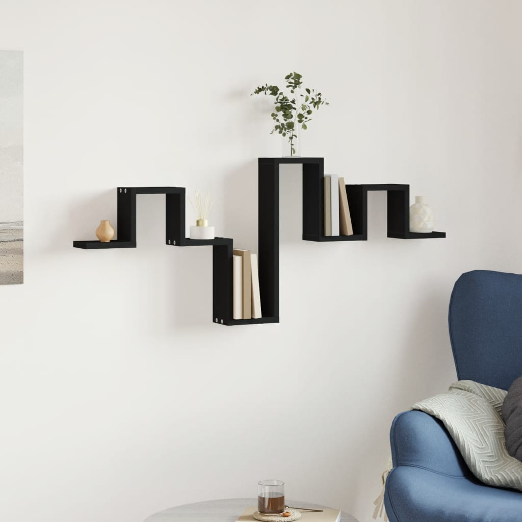 vidaXL Raft de perete, negru, 104,5x10x43 cm, lemn prelucrat vidaXL Raft de perete, negru, 104,5x10x43 cm, lemn prelucrat
