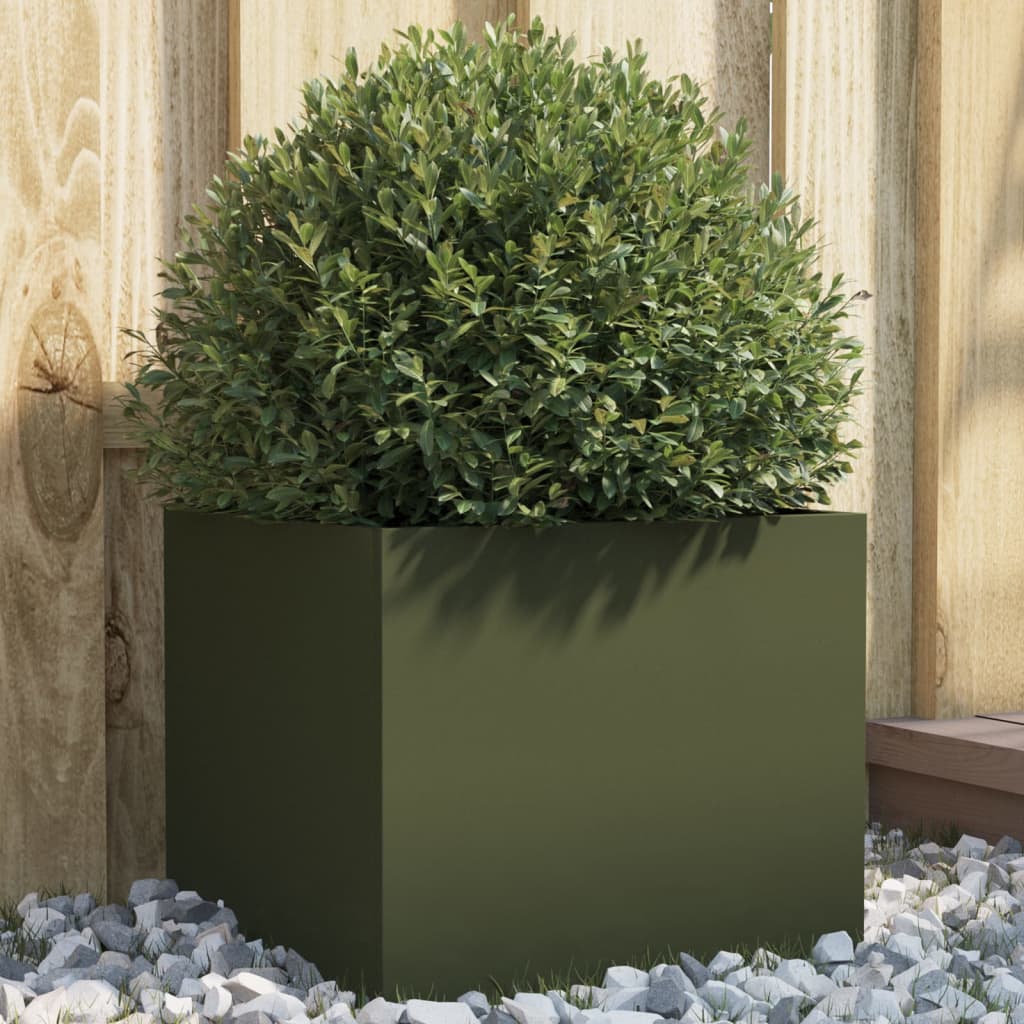 vidaXL Jardinieră, verde măsliniu, 32x30x29 cm, oțel vidaXL Jardinieră, verde măsliniu, 32x30x29 cm, oțel