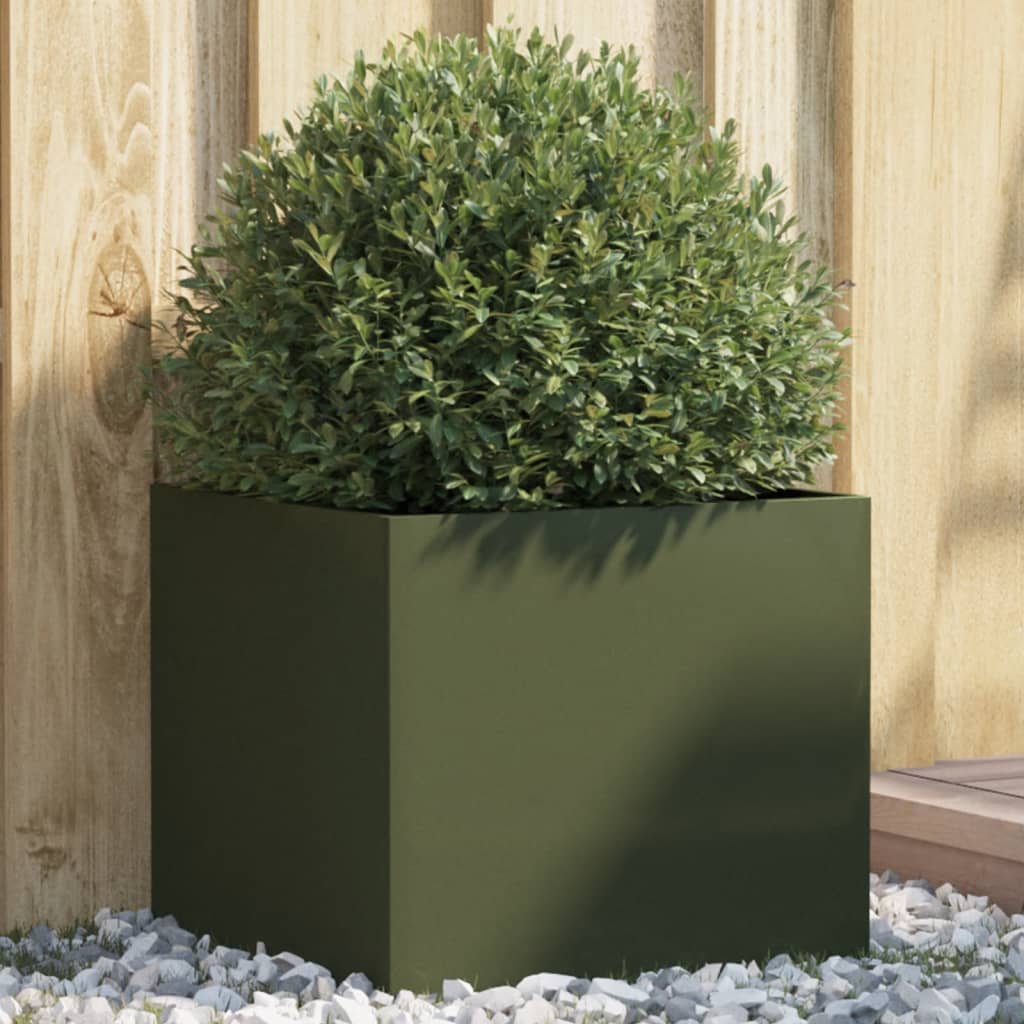 vidaXL Jardinieră, verde măsliniu, 42x40x39 cm, oțel vidaXL Jardinieră, verde măsliniu, 42x40x39 cm, oțel