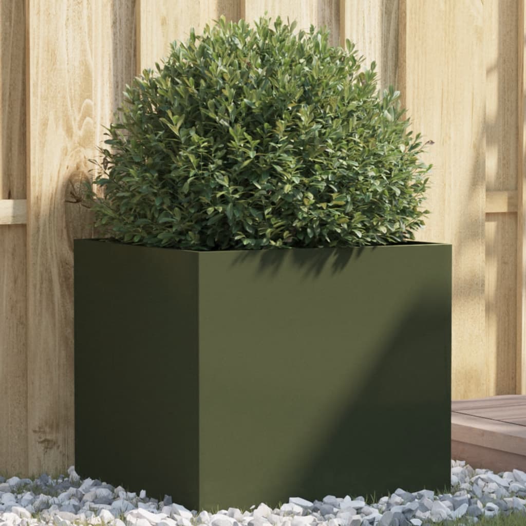 vidaXL Jardinieră, verde măsliniu, 49x47x46 cm, oțel vidaXL Jardinieră, verde măsliniu, 49x47x46 cm, oțel