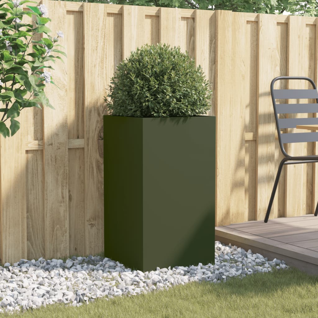 vidaXL Jardinieră, verde măsliniu, 42x38x75 cm, oțel vidaXL Jardinieră, verde măsliniu, 42x38x75 cm, oțel