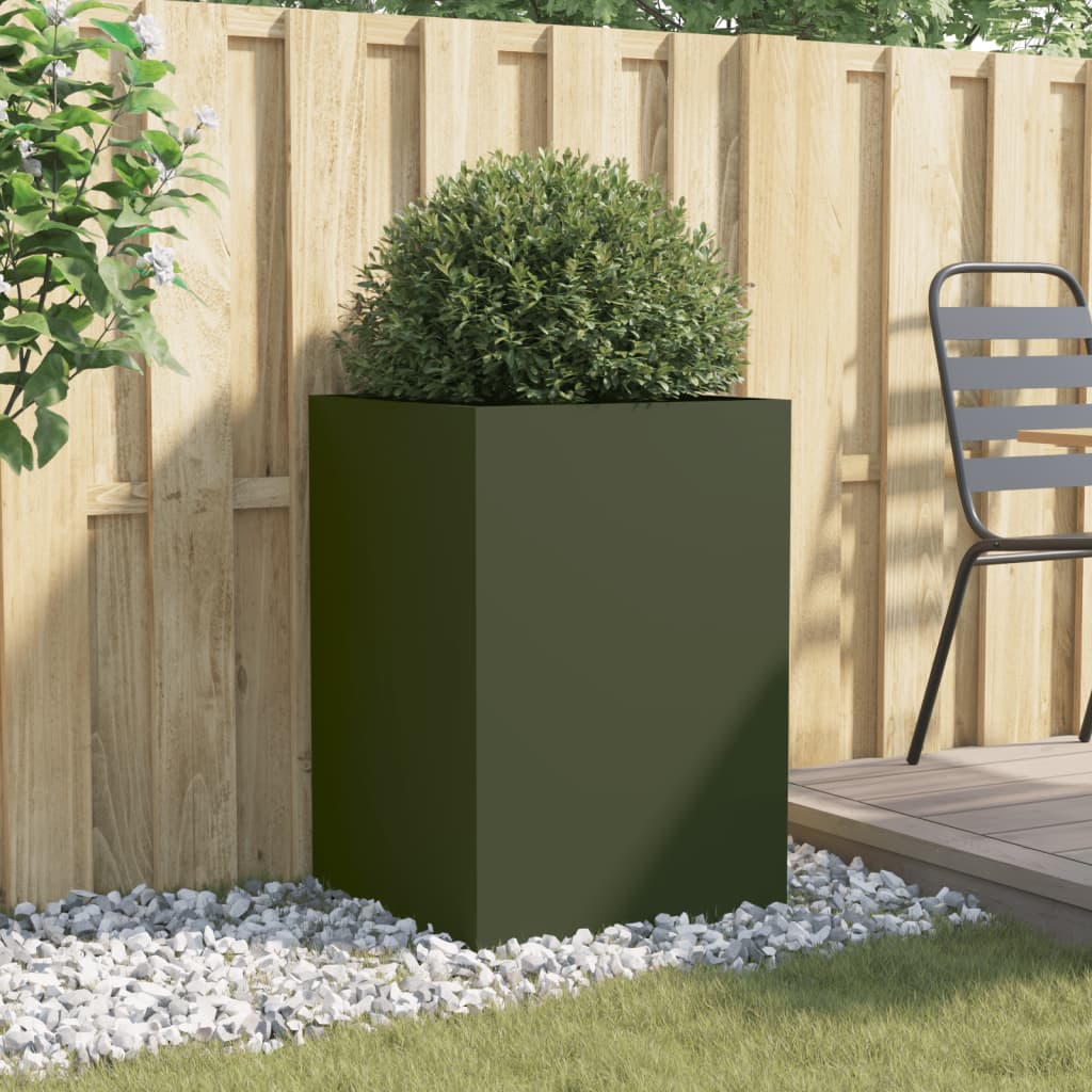 vidaXL Jardinieră, verde măsliniu, 52x48x75 cm, oțel vidaXL Jardinieră, verde măsliniu, 52x48x75 cm, oțel