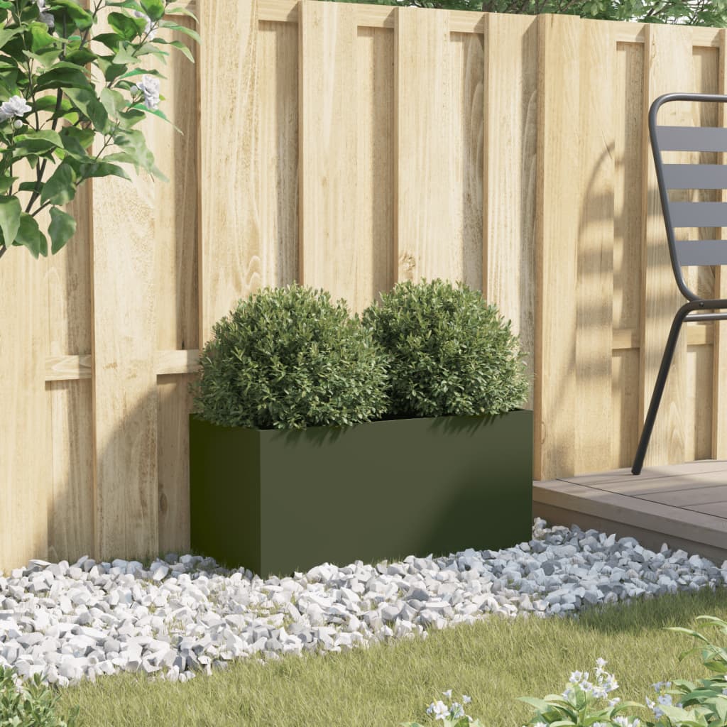 vidaXL Jardinieră, verde măsliniu, 62x30x29 cm, oțel
