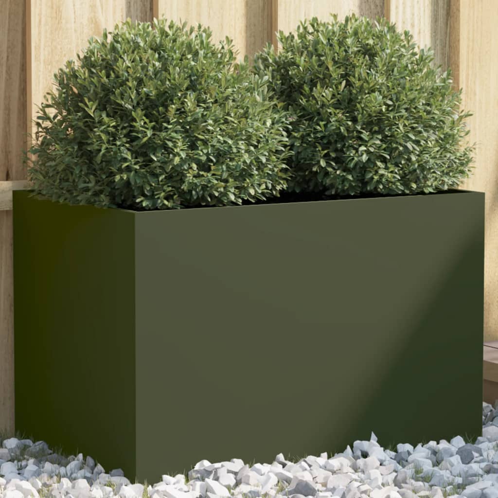 vidaXL Jardinieră, verde măsliniu, 62x40x39 cm, oțel vidaXL Jardinieră, verde măsliniu, 62x40x39 cm, oțel