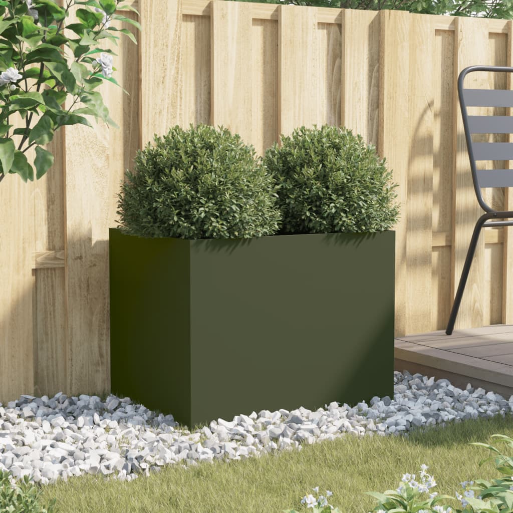 vidaXL Jardinieră, verde măsliniu, 62x47x46 cm, oțel vidaXL Jardinieră, verde măsliniu, 62x47x46 cm, oțel