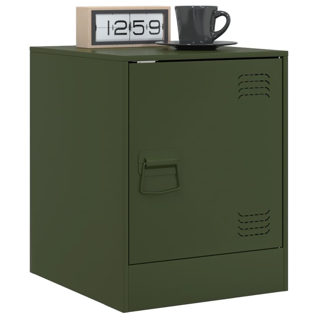 vidaXL Noptiere, 2 buc., verde olive, 34,5x39x44 cm, oțel vidaXL Noptiere, 2 buc., verde olive, 34,5x39x44 cm, oțel