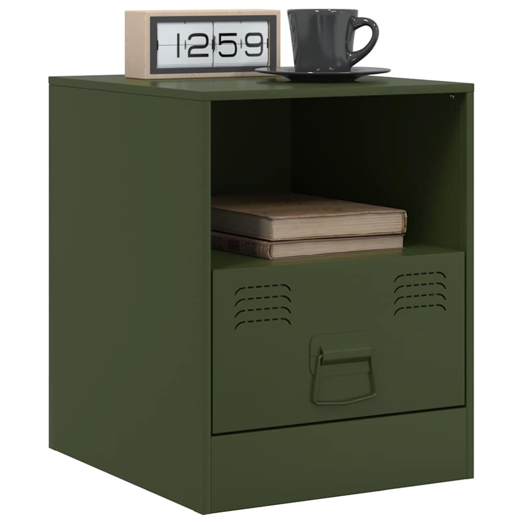 vidaXL Noptiere, 2 buc., verde olive, 34,5x39x44 cm, oțel vidaXL Noptiere, 2 buc., verde olive, 34,5x39x44 cm, oțel