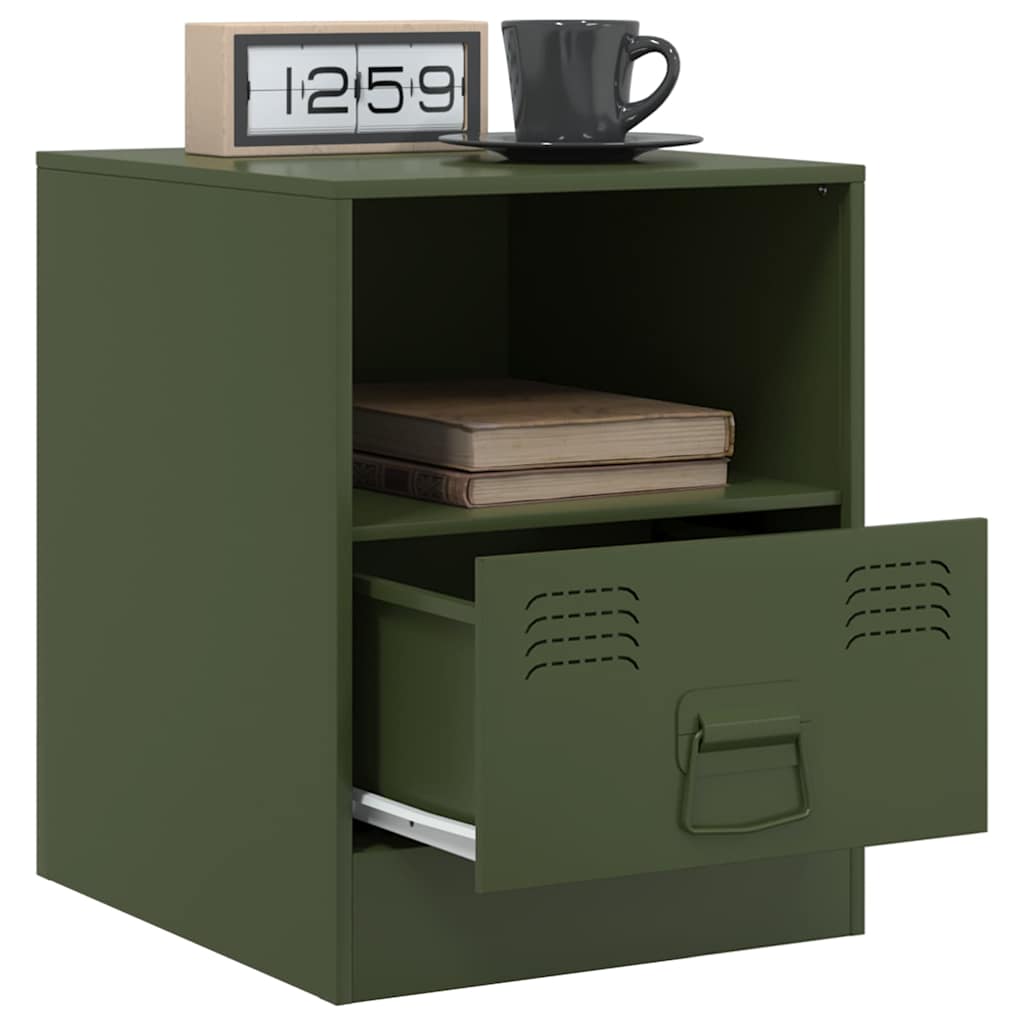 vidaXL Noptiere, 2 buc., verde olive, 34,5x39x44 cm, oțel vidaXL Noptiere, 2 buc., verde olive, 34,5x39x44 cm, oțel