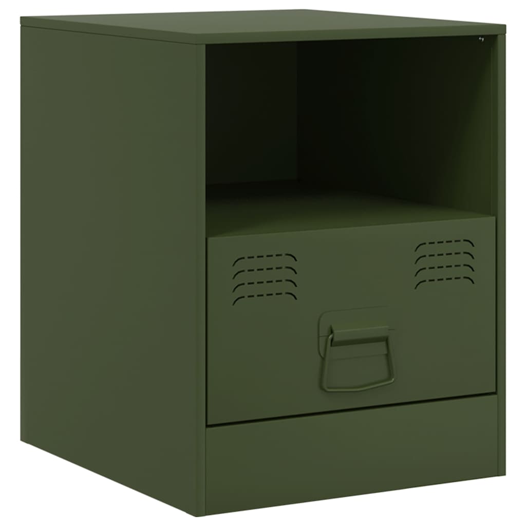 vidaXL Noptiere, 2 buc., verde olive, 34,5x39x44 cm, oțel vidaXL Noptiere, 2 buc., verde olive, 34,5x39x44 cm, oțel