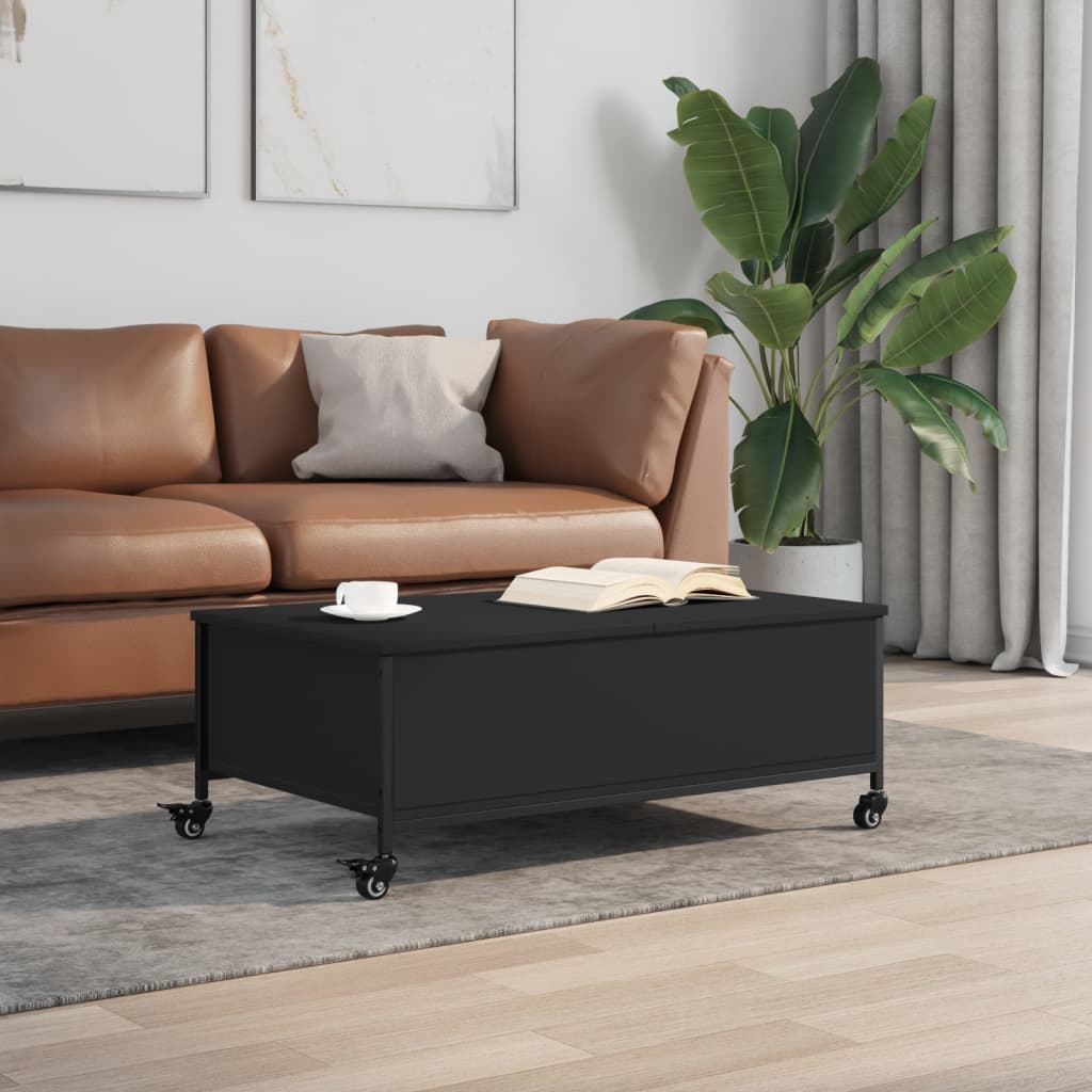 vidaXL Măsuță de cafea cu roți, negru, 91x55x34 cm, lemn prelucrat vidaXL Măsuță de cafea cu roți, negru, 91x55x34 cm, lemn prelucrat