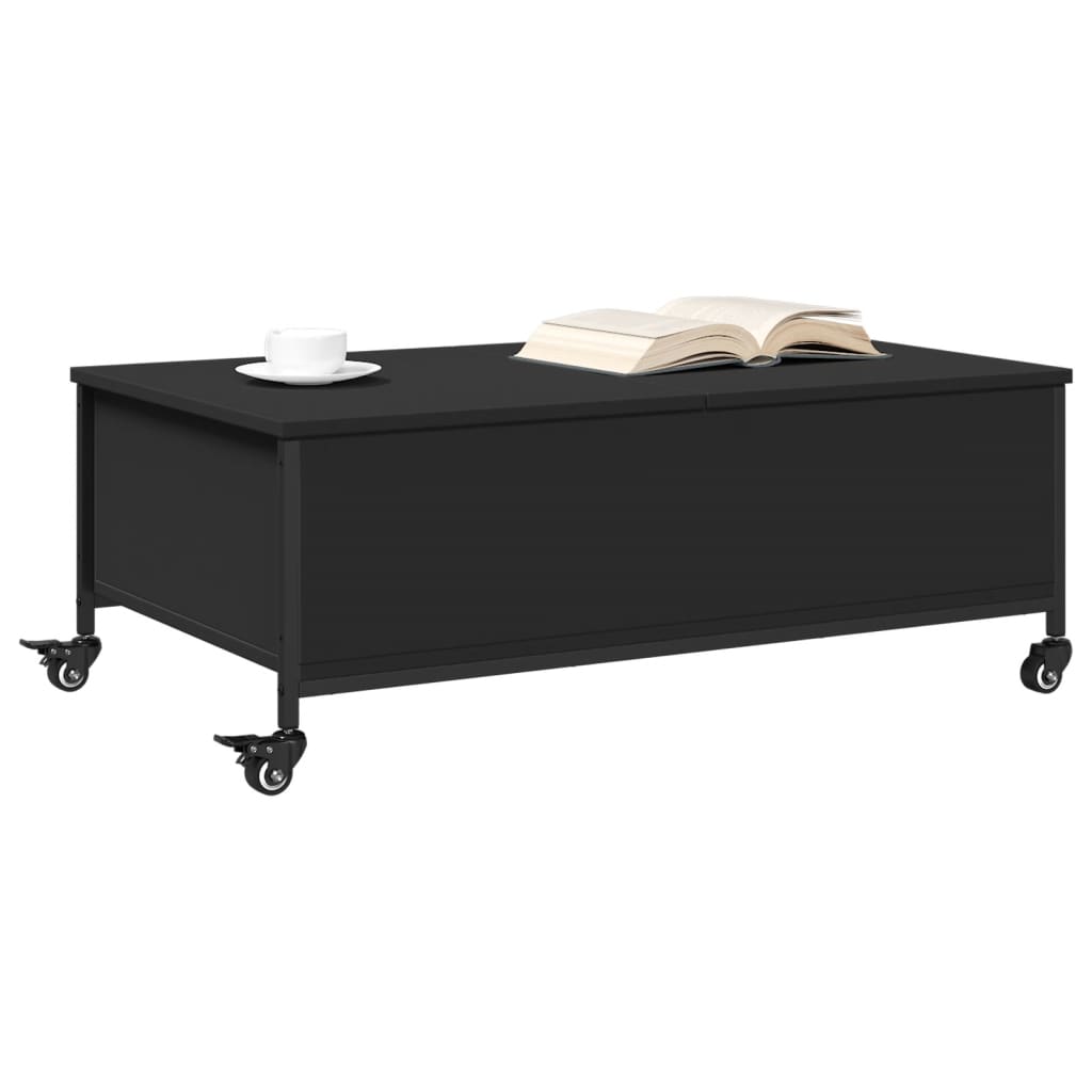 vidaXL Măsuță de cafea cu roți, negru, 91x55x34 cm, lemn prelucrat vidaXL Măsuță de cafea cu roți, negru, 91x55x34 cm, lemn prelucrat