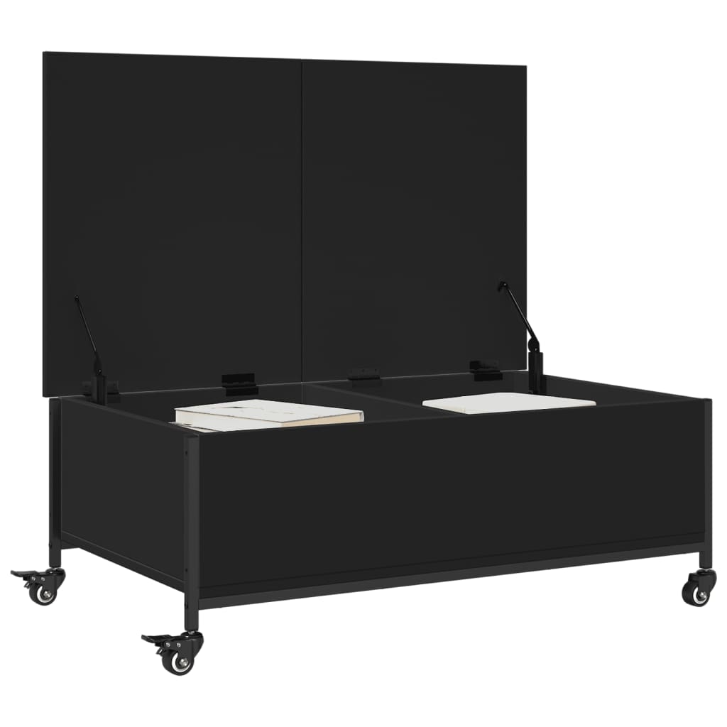 vidaXL Măsuță de cafea cu roți, negru, 91x55x34 cm, lemn prelucrat vidaXL Măsuță de cafea cu roți, negru, 91x55x34 cm, lemn prelucrat