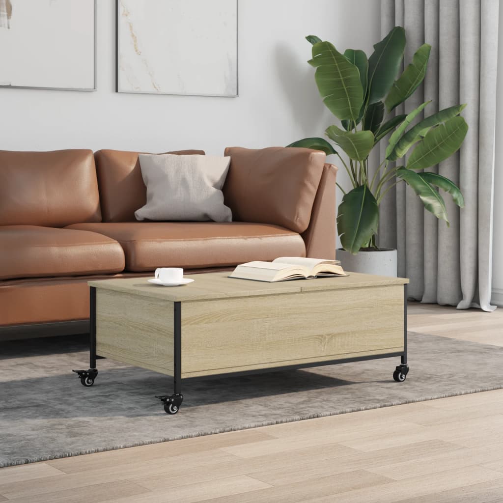 vidaXL Măsuță cafea cu roți stejar sonoma 91x55x34 cm lemn prelucrat vidaXL Măsuță cafea cu roți stejar sonoma 91x55x34 cm lemn prelucrat