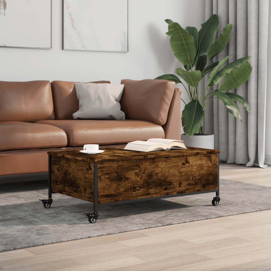 vidaXL Măsuță cafea cu roți stejar fumuriu 91x55x34 cm lemn prelucrat vidaXL Măsuță cafea cu roți stejar fumuriu 91x55x34 cm lemn prelucrat