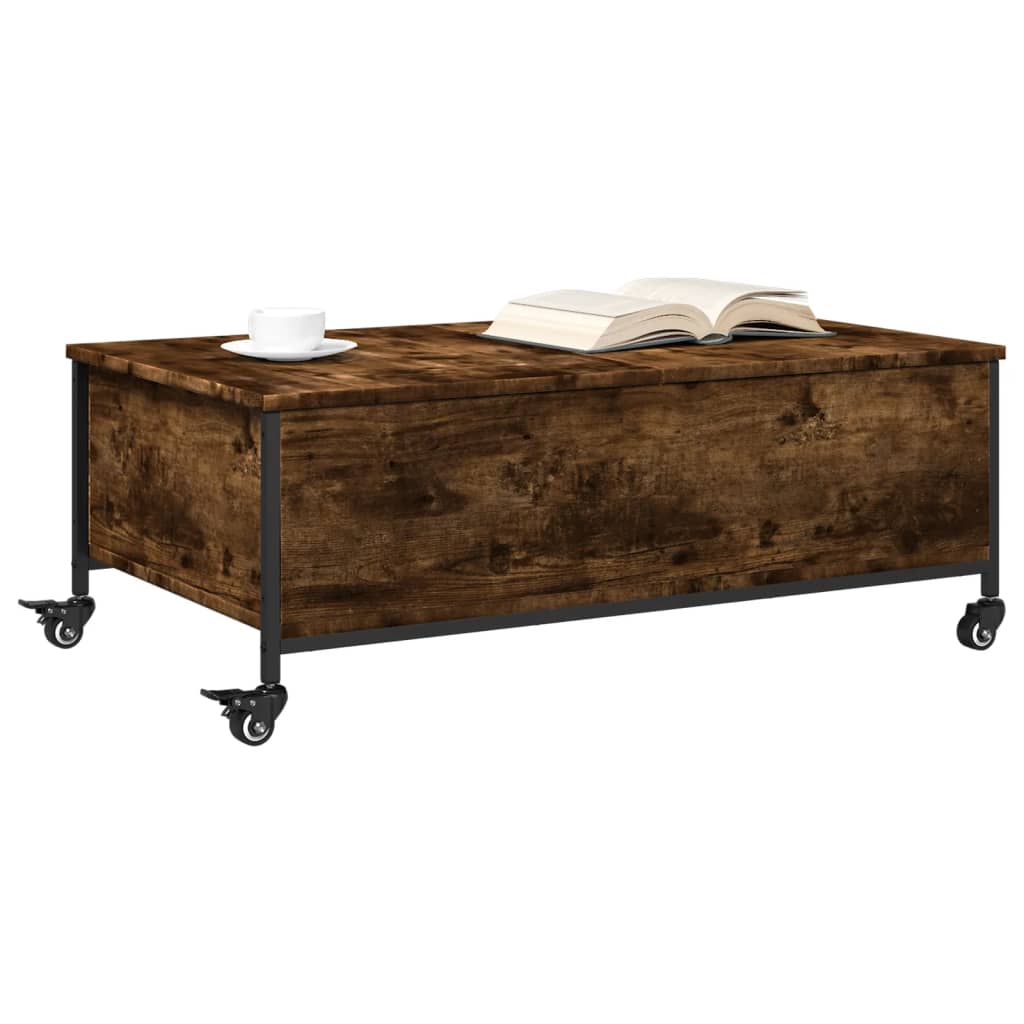 vidaXL Măsuță cafea cu roți stejar fumuriu 91x55x34 cm lemn prelucrat vidaXL Măsuță cafea cu roți stejar fumuriu 91x55x34 cm lemn prelucrat
