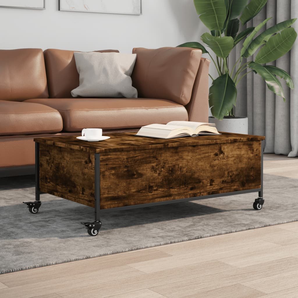 vidaXL Măsuță cafea cu roți stejar fumuriu 91x55x34 cm lemn prelucrat vidaXL Măsuță cafea cu roți stejar fumuriu 91x55x34 cm lemn prelucrat