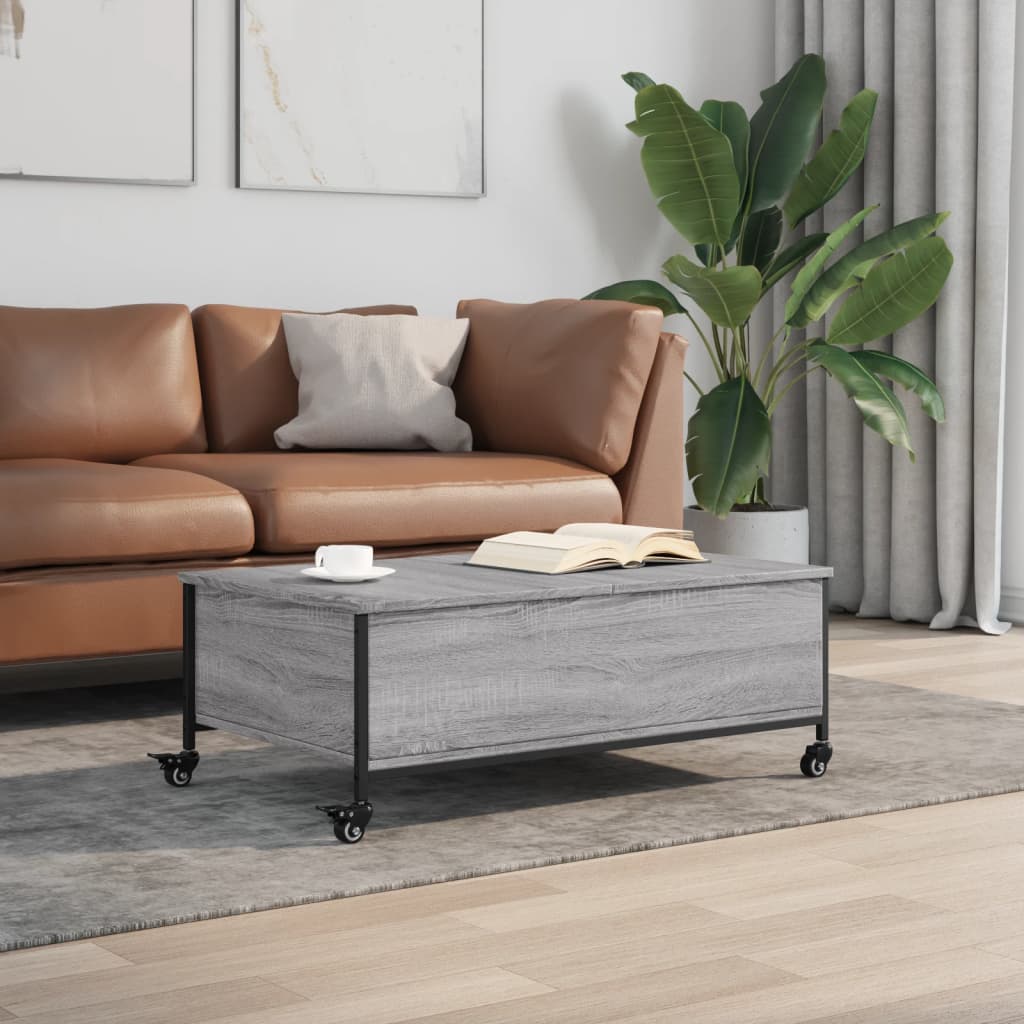 vidaXL Măsuță cafea cu roți sonoma gri 91x55x34 cm lemn prelucrat vidaXL Măsuță cafea cu roți sonoma gri 91x55x34 cm lemn prelucrat