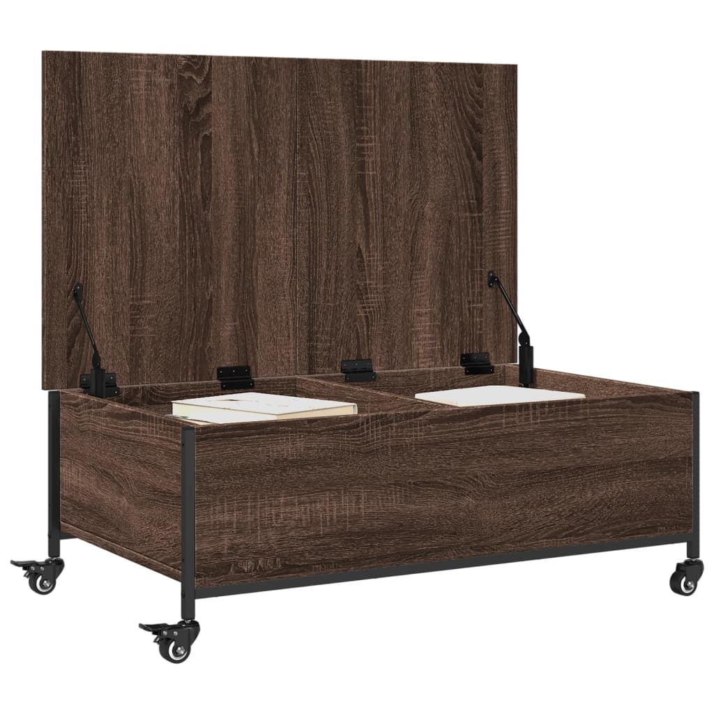 vidaXL Măsuță cafea cu roți stejar maro 91x55x34 cm lemn prelucrat vidaXL Măsuță cafea cu roți stejar maro 91x55x34 cm lemn prelucrat