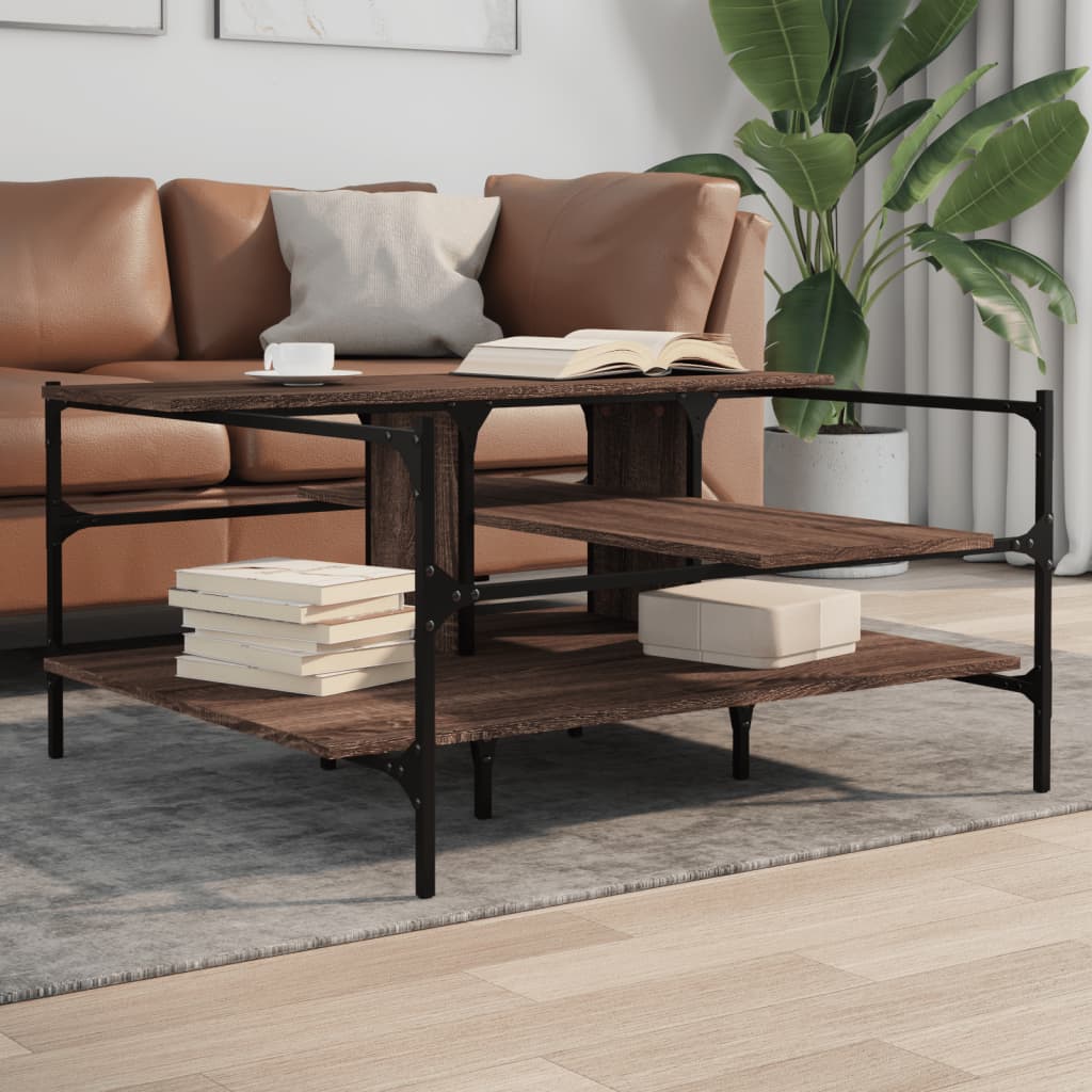 vidaXL Măsuță de cafea, stejar maro, 100x100x48,5cm, lemn prelucrat vidaXL Măsuță de cafea, stejar maro, 100x100x48,5cm, lemn prelucrat