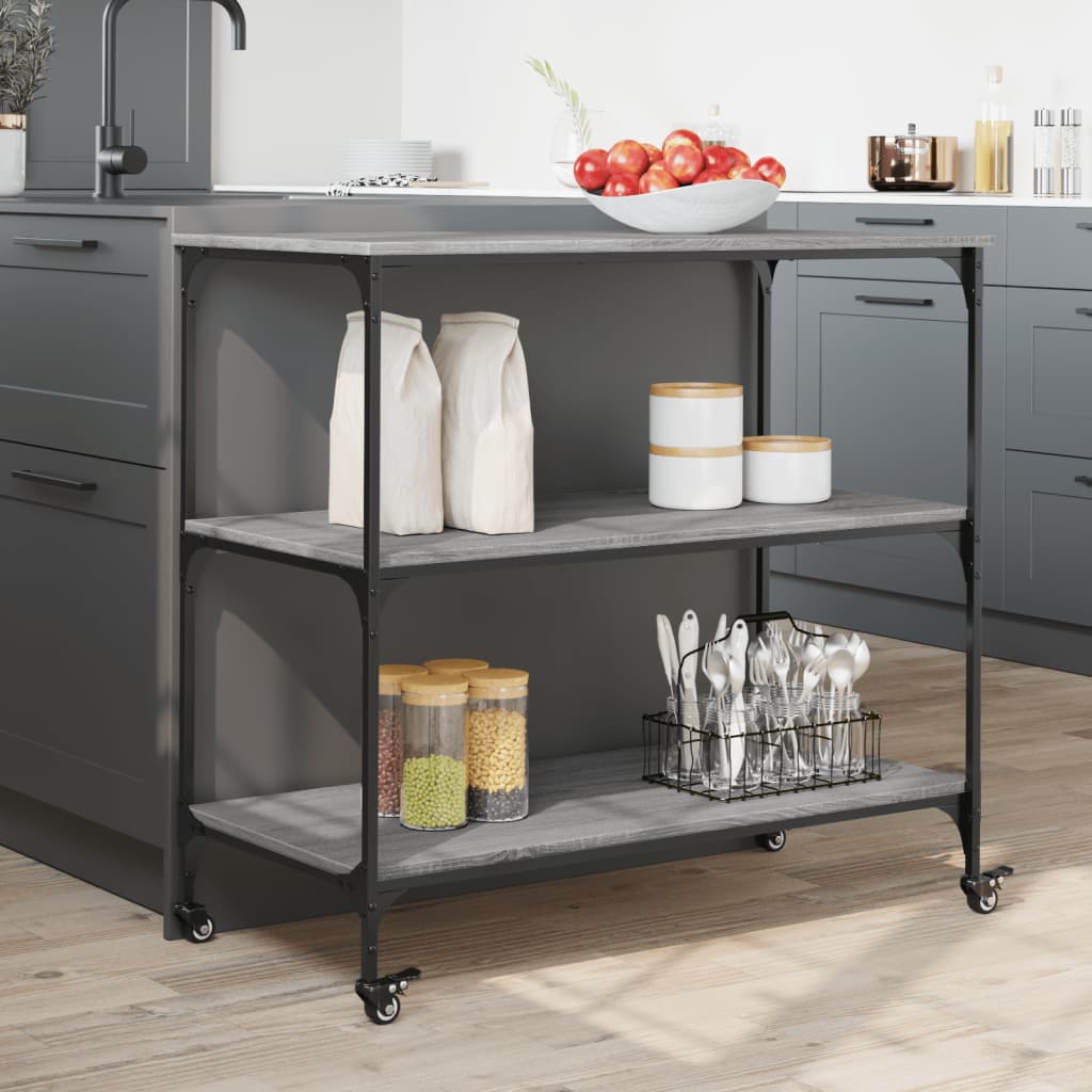 vidaXL Cărucior de bucătărie, gri sonoma 102x50x95 cm lemn prelucrat vidaXL Cărucior de bucătărie, gri sonoma 102x50x95 cm lemn prelucrat