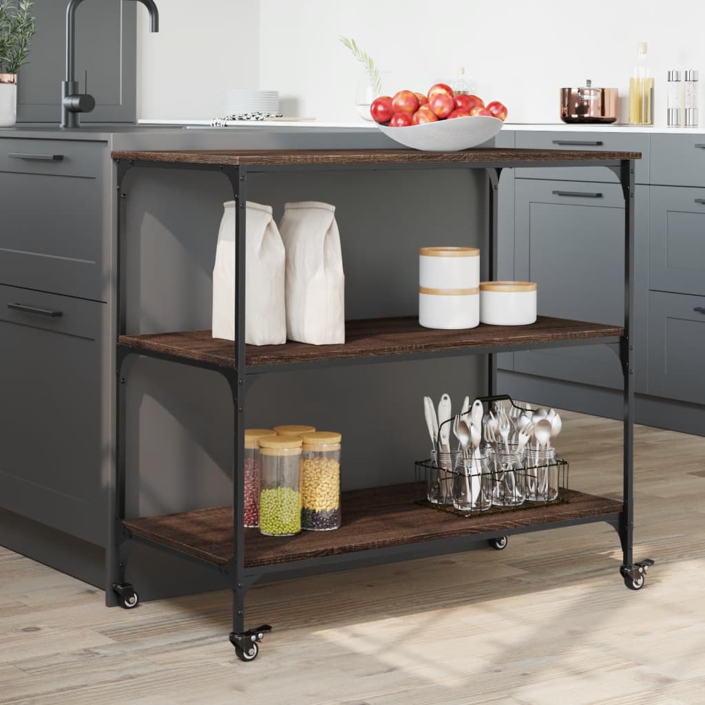 vidaXL Cărucior de bucătărie, stejar maro 102x50x95 cm lemn prelucrat vidaXL Cărucior de bucătărie, stejar maro 102x50x95 cm lemn prelucrat