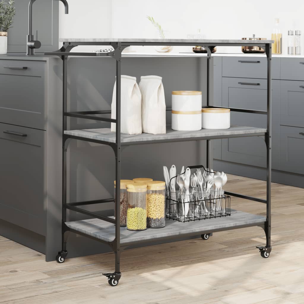 vidaXL Cărucior de bucătărie, gri sonoma 100,5x50x105cm lemn prelucrat vidaXL Cărucior de bucătărie, gri sonoma 100,5x50x105cm lemn prelucrat