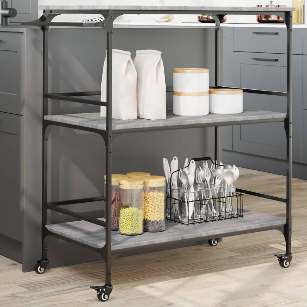 vidaXL Cărucior de bucătărie, gri sonoma 100,5x50x105cm lemn prelucrat vidaXL Cărucior de bucătărie, gri sonoma 100,5x50x105cm lemn prelucrat