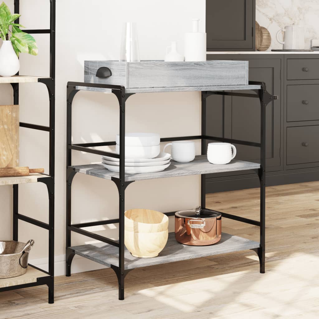 vidaXL Cărucior de bucătărie, gri sonoma 81,5x41x92,5cm lemn prelucrat vidaXL Cărucior de bucătărie, gri sonoma 81,5x41x92,5cm lemn prelucrat